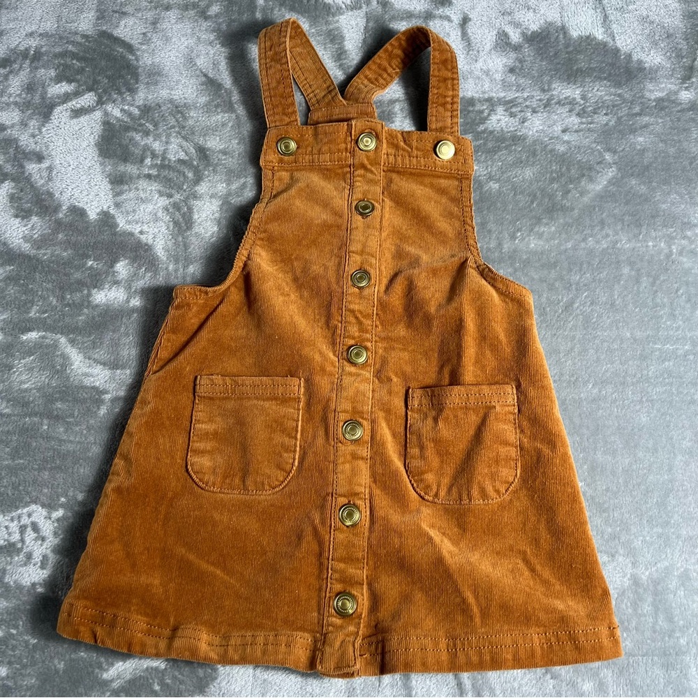 Tahari Girl's Top Bib Overall Corduroy Jumper Dress Sz 3T Chestnut Brown Gold